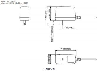 机械图纸 - CUI Inc SWI15壁式适配器